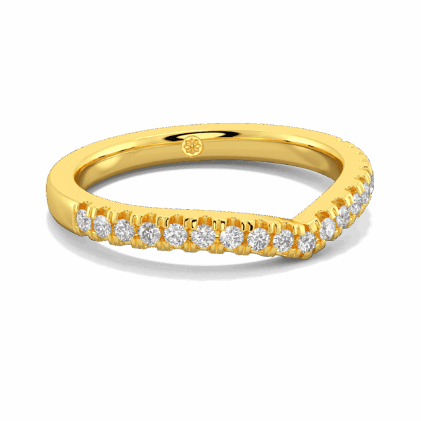 Edith 1 5 Angled Yellow Gold Lab Grown Diamond Straight Band Prong Set V Dip Centre Wedding Ring