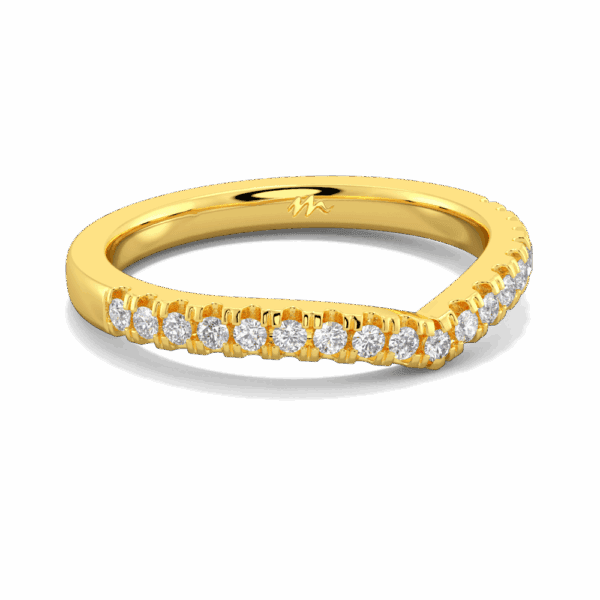 Edith 1 5 Angled Yellow Gold Moissanite Straight Band Prong Set V Dip Centre Wedding Ring