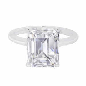 Eleanor Front White Gold Moissanite Emerald Cut Micro Pave Underrail Hidden Halo Engagement Ring