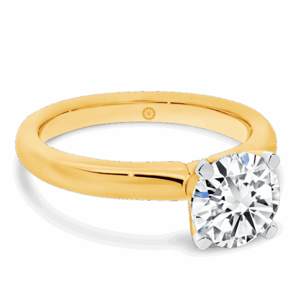 Fiona Round 1 50Ct Angled Yellow Gold Lab Grown Diamond 4 Prong Rounded Band Solitaire Ring
