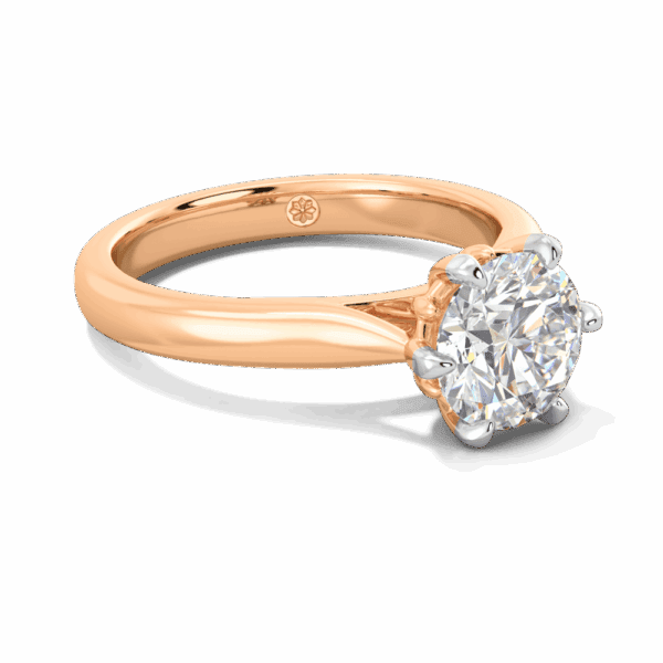 Gum Blossom 7 5 Angled Rose Gold Lab Grown Diamond 6 Prong Plain Tapered Band Flower Design Solitaire Ring