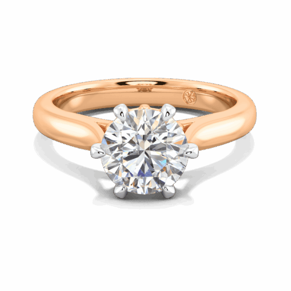 Gum Blossom 7 5 Front Rose Gold Lab Grown Diamond 6 Prong Plain Tapered Band Flower Design Solitaire Ring