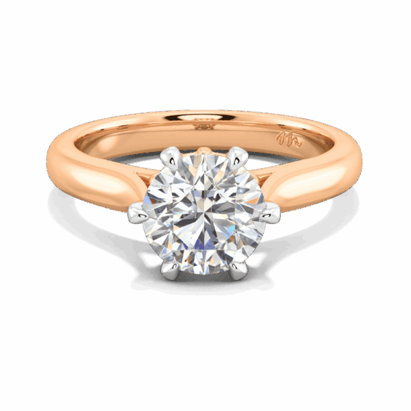 Gum Blossom 7 5 Front Rose Gold Moissanite 6 Prong Plain Tapered Band Flower Design Solitaire Ring