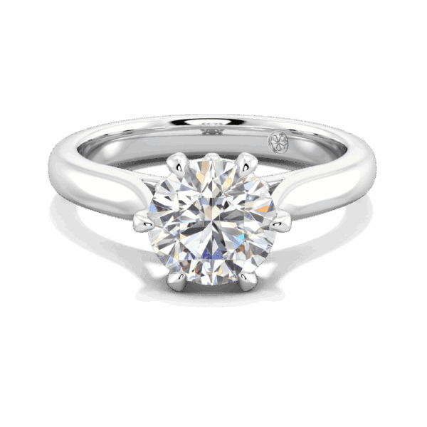 Gum Blossom 7 5 Front White Gold Lab Grown Diamond 6 Prong Plain Tapered Band Flower Design Solitaire Ring