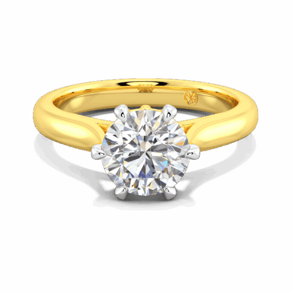 Gum Blossom 7 5 Front Yellow Gold Lab Grown Diamond 6 Prong Plain Tapered Band Flower Design Solitaire Ring