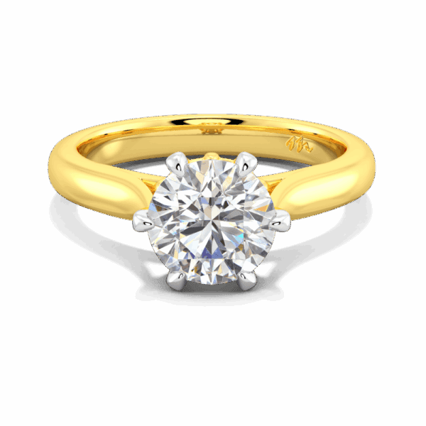Gum Blossom 7 5 Front Yellow Gold Moissanite 6 Prong Plain Tapered Band Flower Design Solitaire Ring