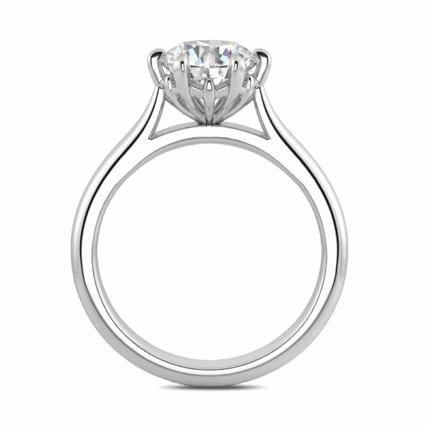 Gum Blossom 7 5 Side White Gold Diamond 6 Prong Plain Tapered Band Flower Design Solitaire Ring