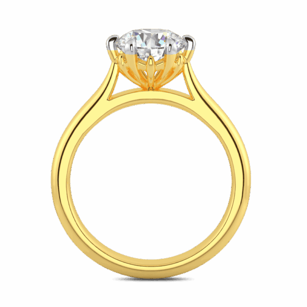 Gum Blossom 7 5 Side Yellow Gold Diamond 6 Prong Plain Tapered Band Flower Design Solitaire Ring