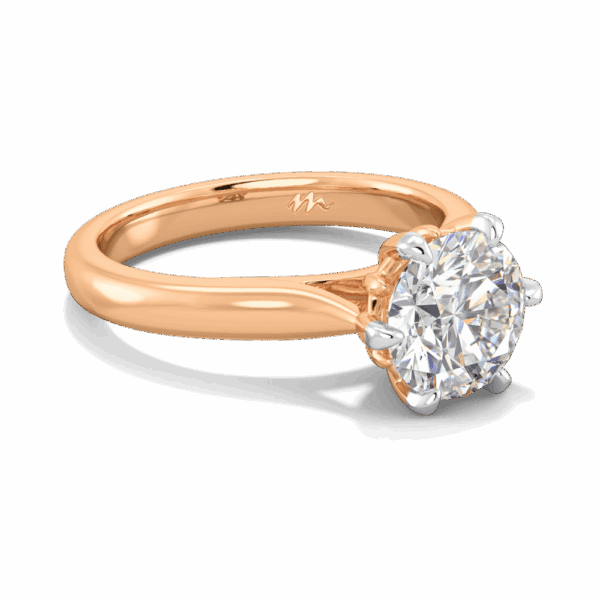 Gum Blossom 8 0 Angled Rose Gold Moissanite 6 Prong Plain Tapered Band Flower Design Solitaire Ring