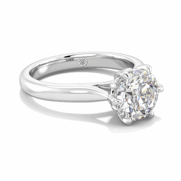 Gum Blossom 8 0 Angled White Gold Lab Grown Diamond 6 Prong Plain Tapered Band Flower Design Solitaire Ring