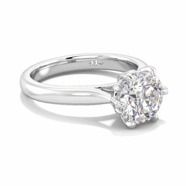 Gum Blossom 8 0 Angled White Gold Moissanite 6 Prong Plain Tapered Band Flower Design Solitaire Ring