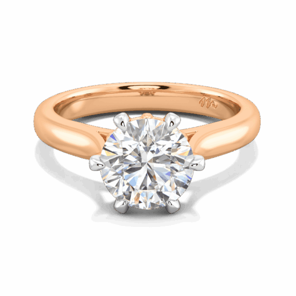 Gum Blossom 8 0 Front Rose Gold Moissanite 6 Prong Plain Tapered Band Flower Design Solitaire Ring