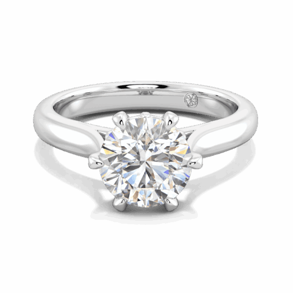 Gum Blossom 8 0 Front White Gold Lab Grown Diamond 6 Prong Plain Tapered Band Flower Design Solitaire Ring