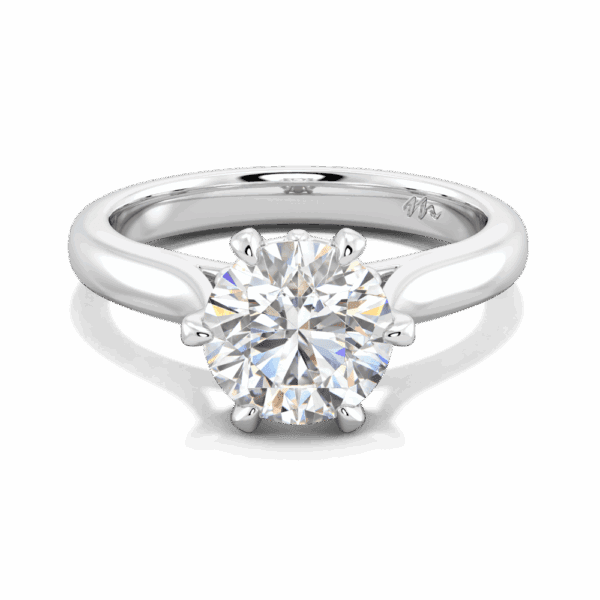 Gum Blossom 8 0 Front White Gold Moissanite 6 Prong Plain Tapered Band Flower Design Solitaire Ring