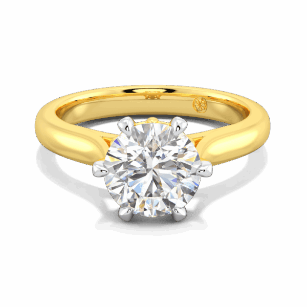 Gum Blossom 8 0 Front Yellow Gold Lab Grown Diamond 6 Prong Plain Tapered Band Flower Design Solitaire Ring