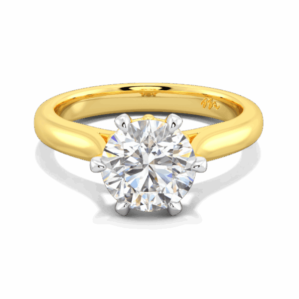 Gum Blossom 8 0 Front Yellow Gold Moissanite 6 Prong Plain Tapered Band Flower Design Solitaire Ring
