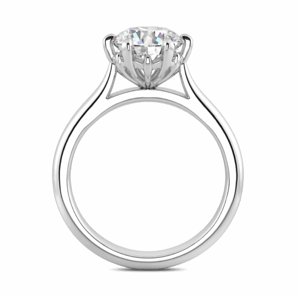 Gum Blossom 8 0 Side White Gold Diamond 6 Prong Plain Tapered Band Flower Design Solitaire Ring