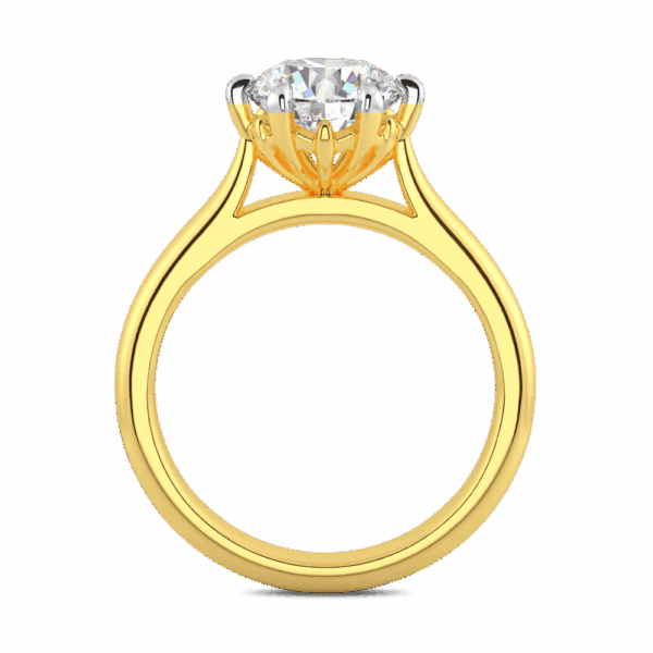 Gum Blossom 8 0 Side Yellow Gold Diamond 6 Prong Plain Tapered Band Flower Design Solitaire Ring