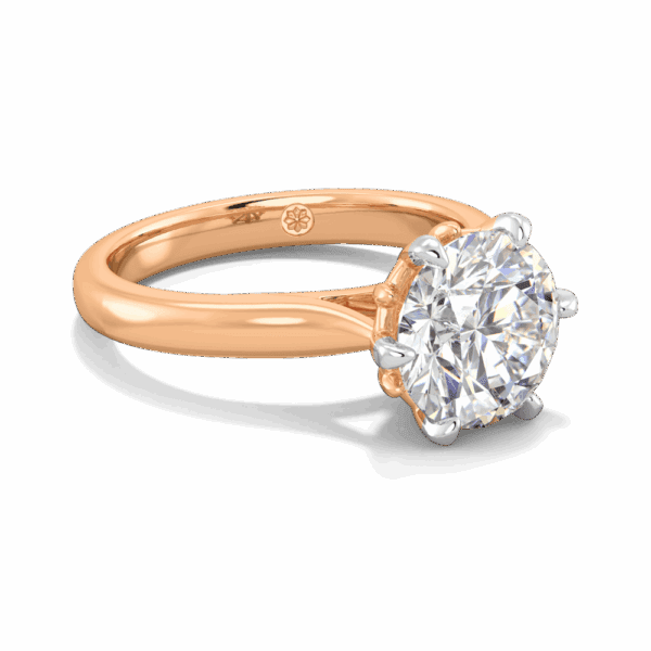 Gum Blossom 9 0 Angled Rose Gold Lab Grown Diamond 6 Prong Plain Tapered Band Flower Design Solitaire Ring