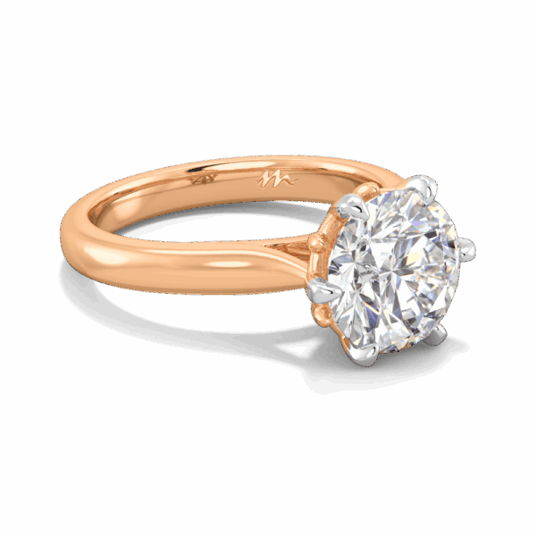 Gum Blossom 9 0 Angled Rose Gold Moissanite 6 Prong Plain Tapered Band Flower Design Solitaire Ring