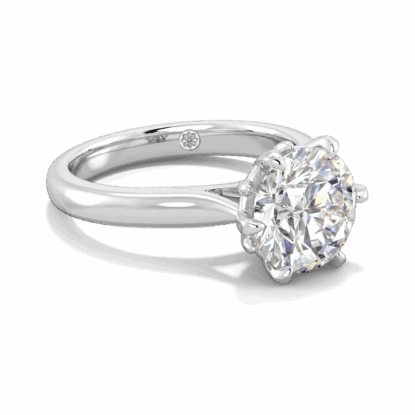 Gum Blossom 9 0 Angled White Gold Lab Grown Diamond 6 Prong Plain Tapered Band Flower Design Solitaire Ring
