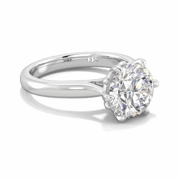 Gum Blossom 9 0 Angled White Gold Moissanite 6 Prong Plain Tapered Band Flower Design Solitaire Ring