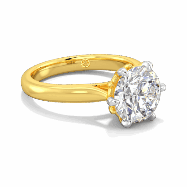 Gum Blossom 9 0 Angled Yellow Gold Lab Grown Diamond 6 Prong Plain Tapered Band Flower Design Solitaire Ring