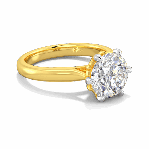 Gum Blossom 9 0 Angled Yellow Gold Moissanite 6 Prong Plain Tapered Band Flower Design Solitaire Ring