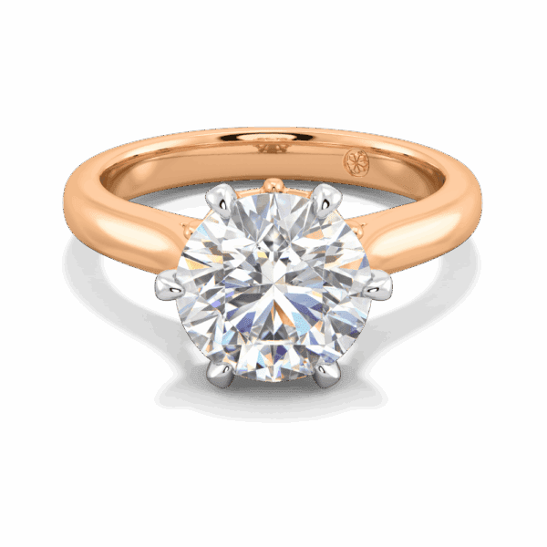 Gum Blossom 9 0 Front Rose Gold Lab Grown Diamond 6 Prong Plain Tapered Band Flower Design Solitaire Ring