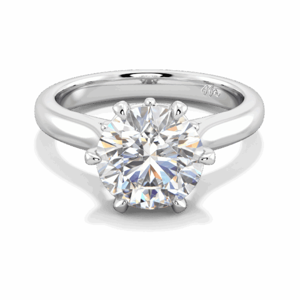 Gum Blossom 9 0 Front White Gold Moissanite 6 Prong Plain Tapered Band Flower Design Solitaire Ring