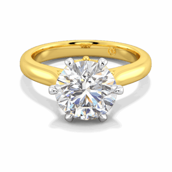 Gum Blossom 9 0 Front Yellow Gold Lab Grown Diamond 6 Prong Plain Tapered Band Flower Design Solitaire Ring