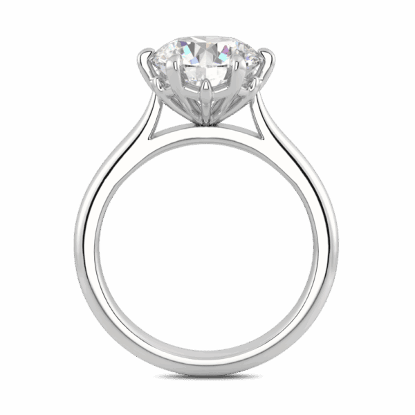 Gum Blossom 9 0 Side White Gold Diamond 6 Prong Plain Tapered Band Flower Design Solitaire Ring