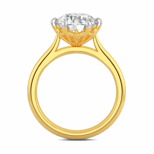 Gum Blossom 9 0 Side Yellow Gold Diamond 6 Prong Plain Tapered Band Flower Design Solitaire Ring