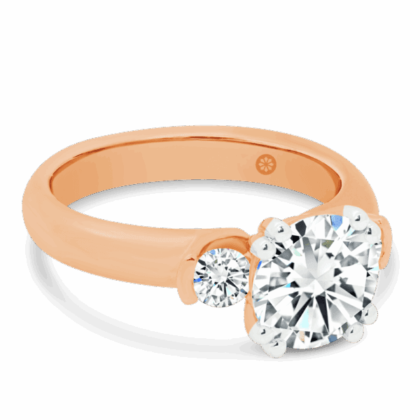 Katharine 8 0 Angled Rose Gold Lab Grown Diamond Half Bezel Double Prong Side Stones Trilogy Ring