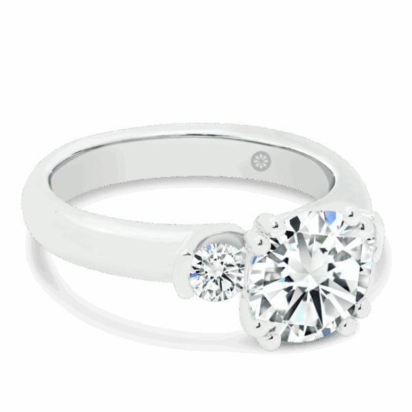Katharine 8 0 Angled White Gold Lab Grown Diamond Half Bezel Double Prong Side Stones Trilogy Ring