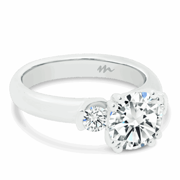 Katharine 8 0 Angled White Gold Moissanite Double Prong Half Bezel Side Stones Trilogy Ring