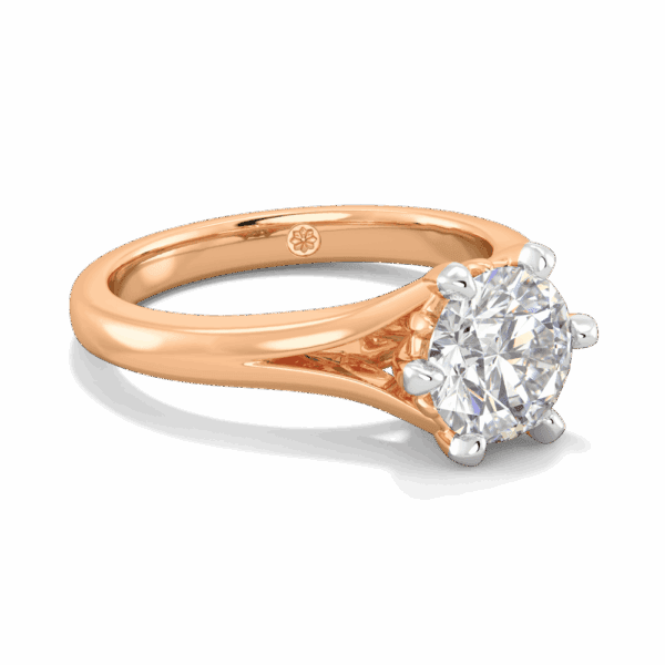 Lily 7 5 Angled Rose Gold Lab Grown Diamond 6 Prong Split Band Flower Design Solitaire Ring