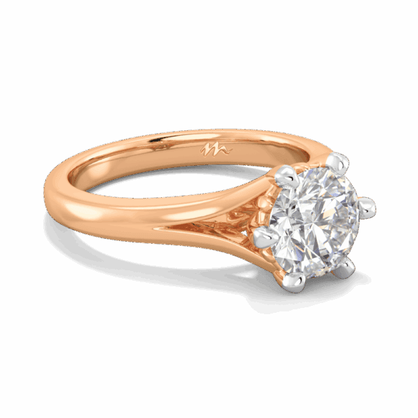 Lily 7 5 Angled Rose Gold Moissanite 6 Prong Split Band Flower Design Solitaire Ring