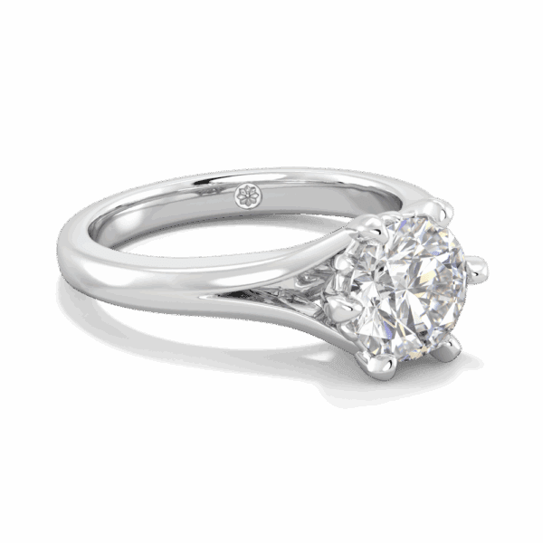 Lily 7 5 Angled White Gold Lab Grown Diamond 6 Prong Split Band Flower Design Solitaire Ring