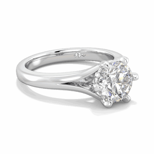 Lily 7 5 Angled White Gold Moissanite 6 Prong Split Band Flower Design Solitaire Ring