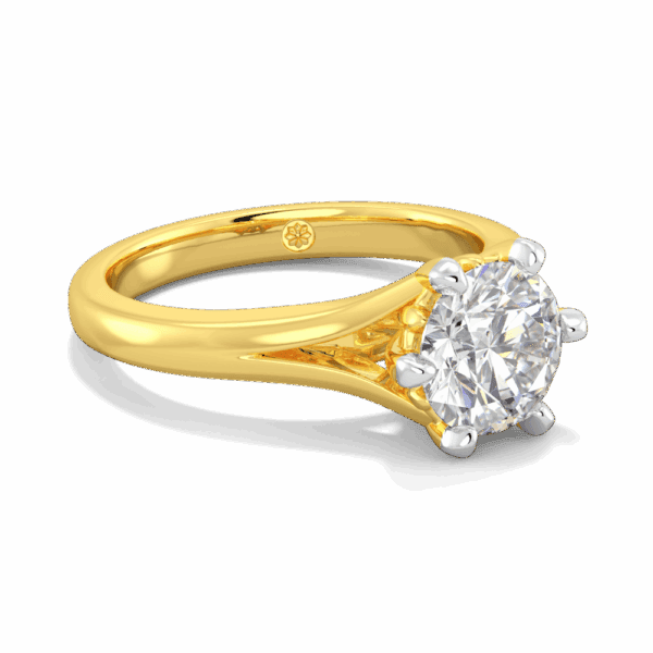 Lily 7 5 Angled Yellow Gold Lab Grown Diamond 6 Prong Split Band Flower Design Solitaire Ring