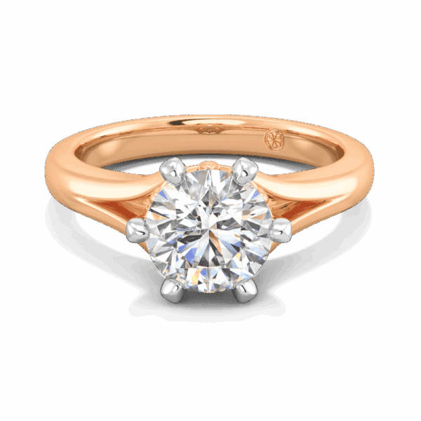 Lily 7 5 Front Rose Gold Lab Grown Diamond 6 Prong Split Band Flower Design Solitaire Ring