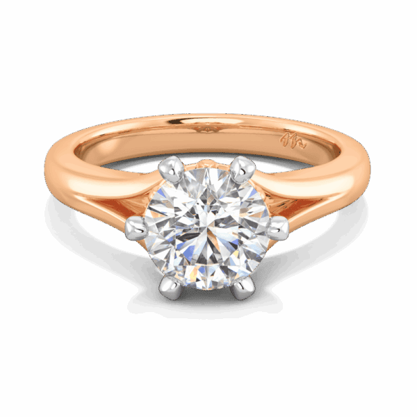 Lily 7 5 Front Rose Gold Moissanite 6 Prong Split Band Flower Design Solitaire Ring