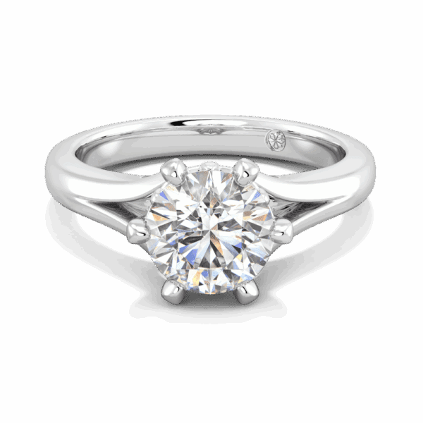 Lily 7 5 Front White Gold Lab Grown Diamond 6 Prong Split Band Flower Design Solitaire Ring
