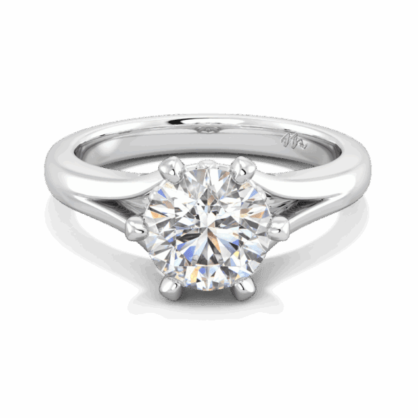 Lily 7 5 Front White Gold Moissanite 6 Prong Split Band Flower Design Solitaire Ring