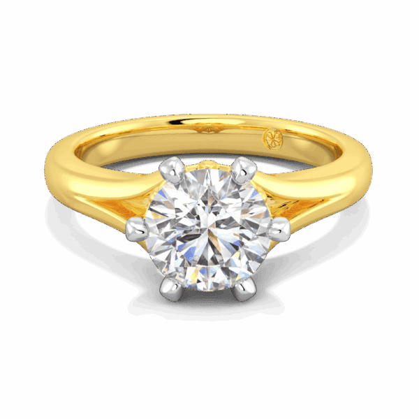 Lily 7 5 Front Yellow Gold Lab Grown Diamond 6 Prong Split Band Flower Design Solitaire Ring
