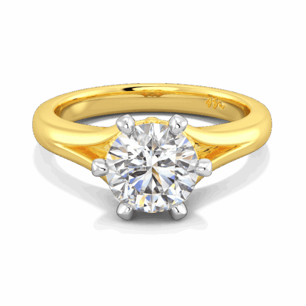 Lily 7 5 Front Yellow Gold Moissanite 6 Prong Split Band Flower Design Solitaire Ring
