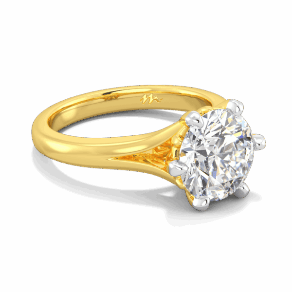 Lily 9 0 Angled Yellow Gold Moissanite 6 Prong Split Band Flower Design Solitaire Ring