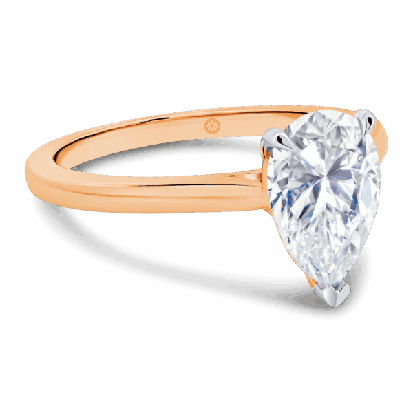 Lydia Pear 10X7 Angled Rose Gold Lab Grown Diamond Pear Cut On 3 Prong Rounded Band Solitaire Ring