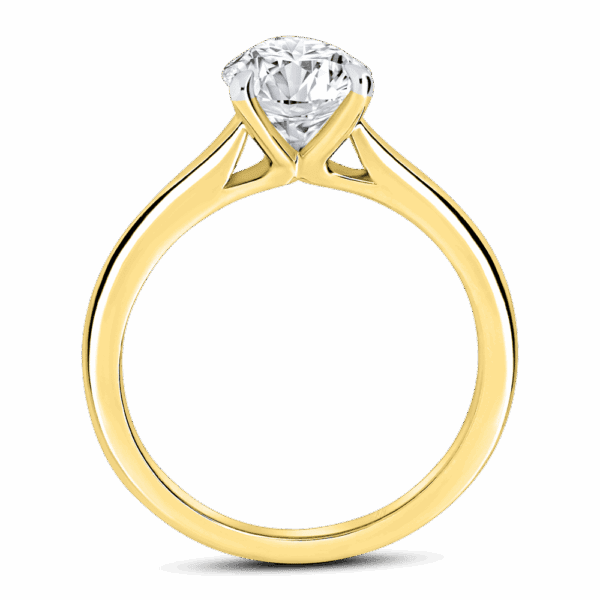 Lydia Pear 10X7 Side Yellow Gold Moissanite Pear Cut On 3 Prong Rounded Band Solitaire Ring